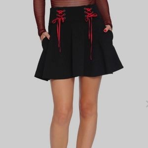 Black Double Red Lace-Up Skirt Skater